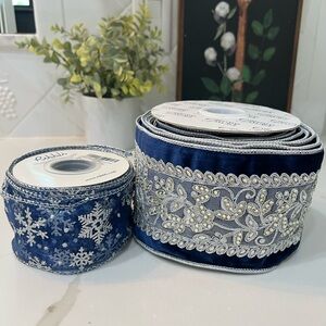 Blue holiday Palace/ribbli  White/Silver/navy Coordinating Ribbon Snowflake
